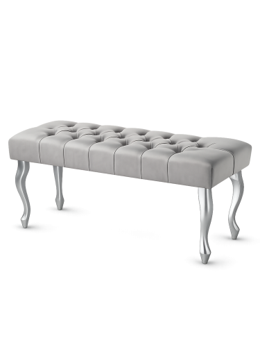 Panca imbottita in grigio con graziose gambe argentate
