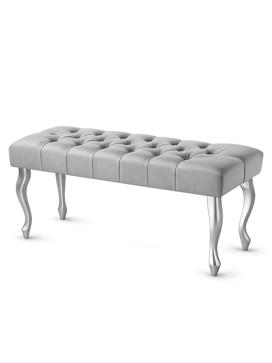 Panca imbottita in grigio con graziose gambe argentate
