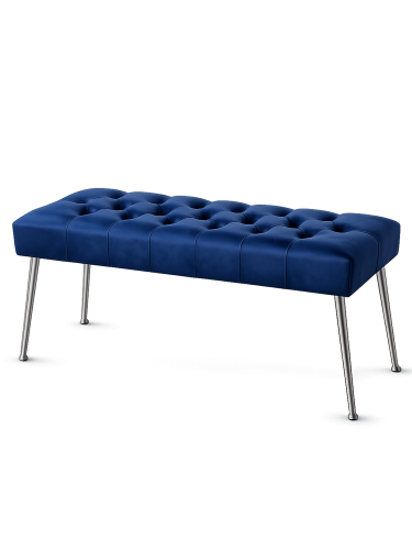Panca trapuntata blu navy con gambe in metallo, perfetta per interni in stile loft