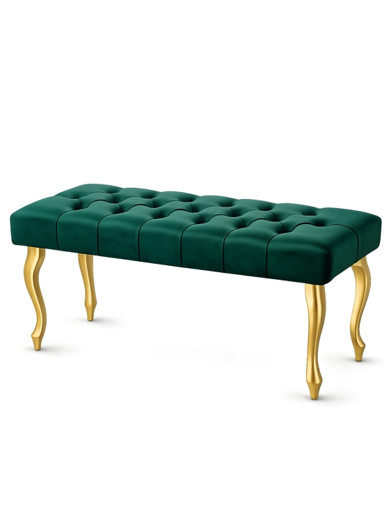 Pikowana ławka do przedpokoju w kolorze butelkowej zieleni