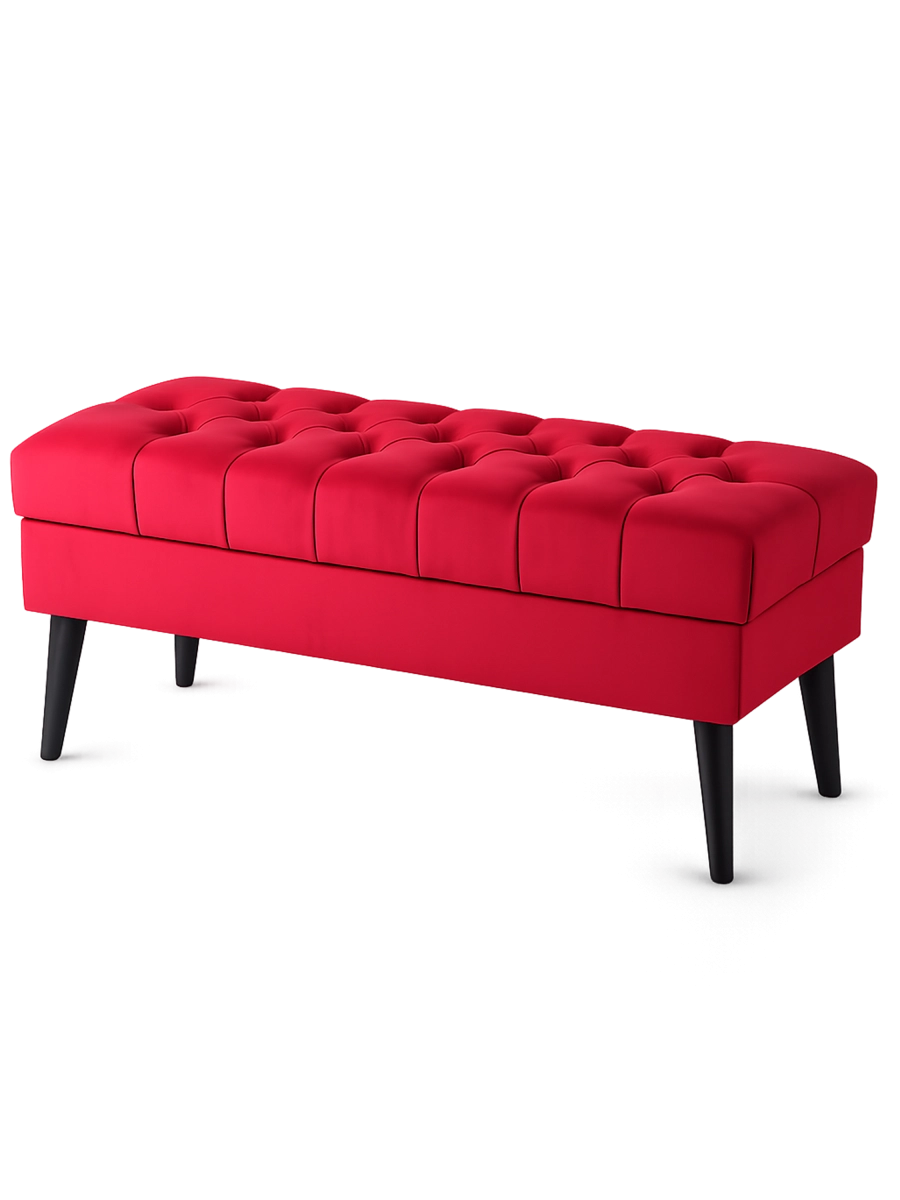 pouf rosso con contenitore per la camera da letto