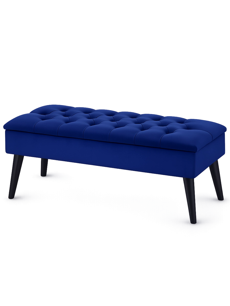 Pouf trapuntato in blu navy con vano portaoggetti, un accessorio elegante e capiente