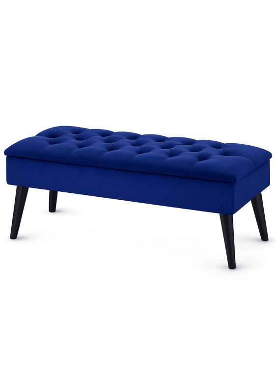 Pouf trapuntato in blu navy con vano portaoggetti, un accessorio elegante e capiente