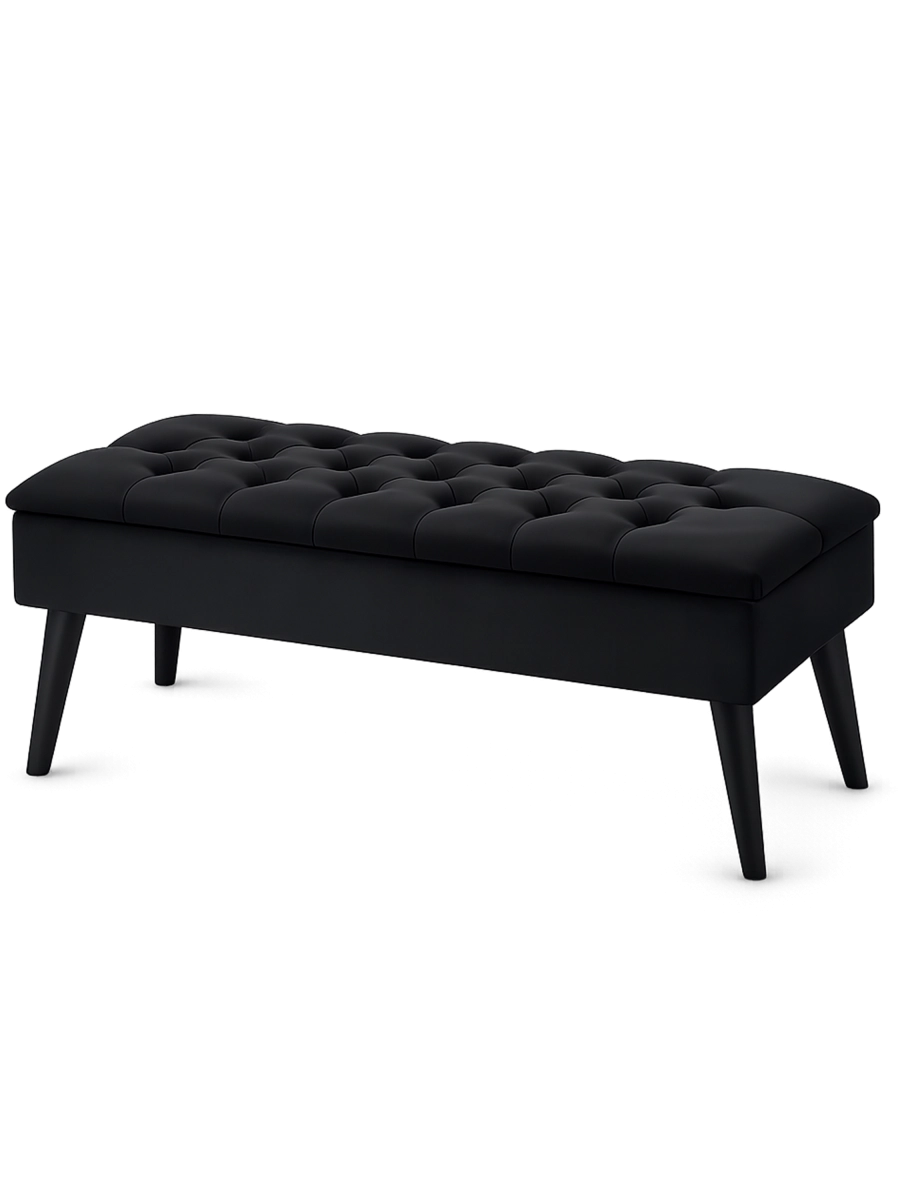 Pouf trapuntato con contenitore in nero, un mobile elegante e funzionale