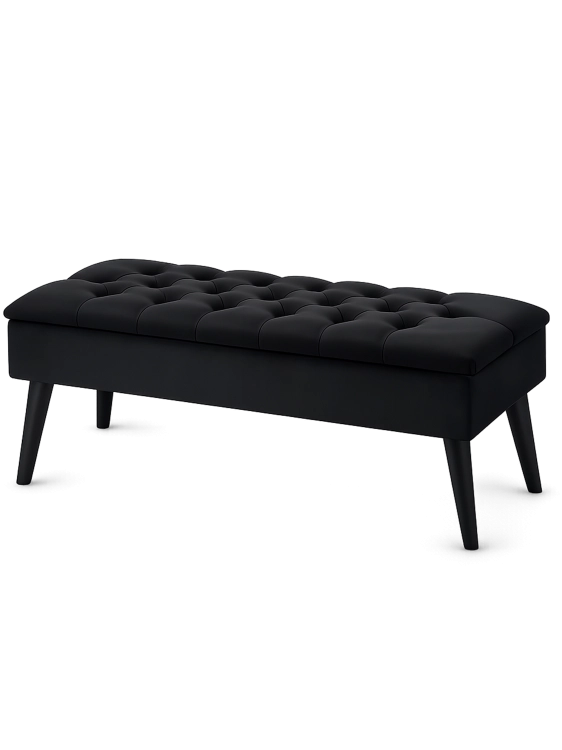 Pouf trapuntato con contenitore in nero, un mobile elegante e funzionale