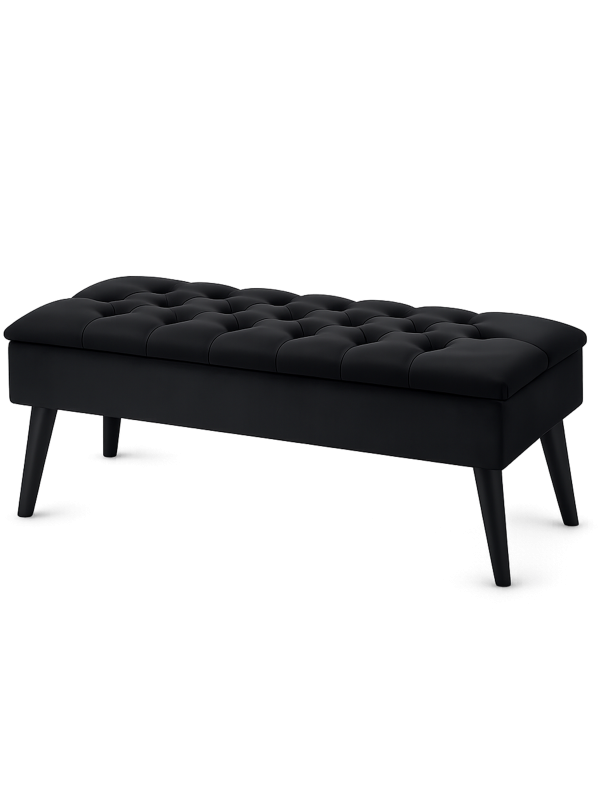 Pouf trapuntato con contenitore in nero, un mobile elegante e funzionale