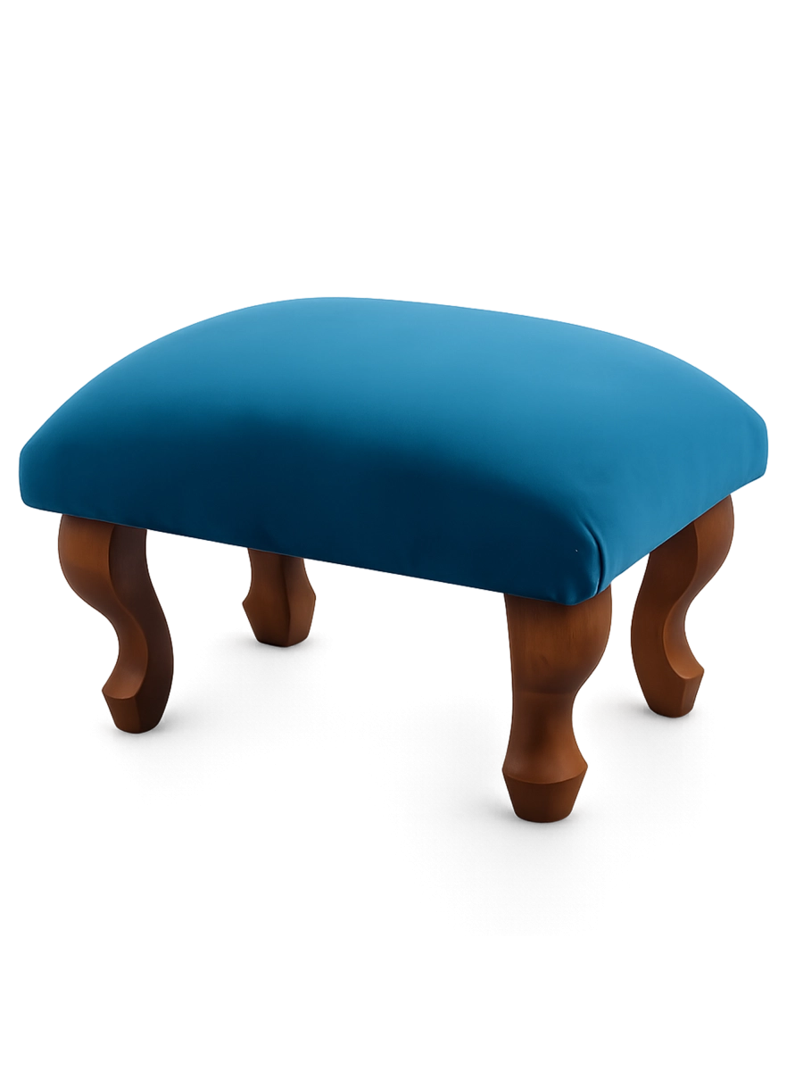 Poggiapiedi imbottito di colore blu, un accessorio comodo ed elegante