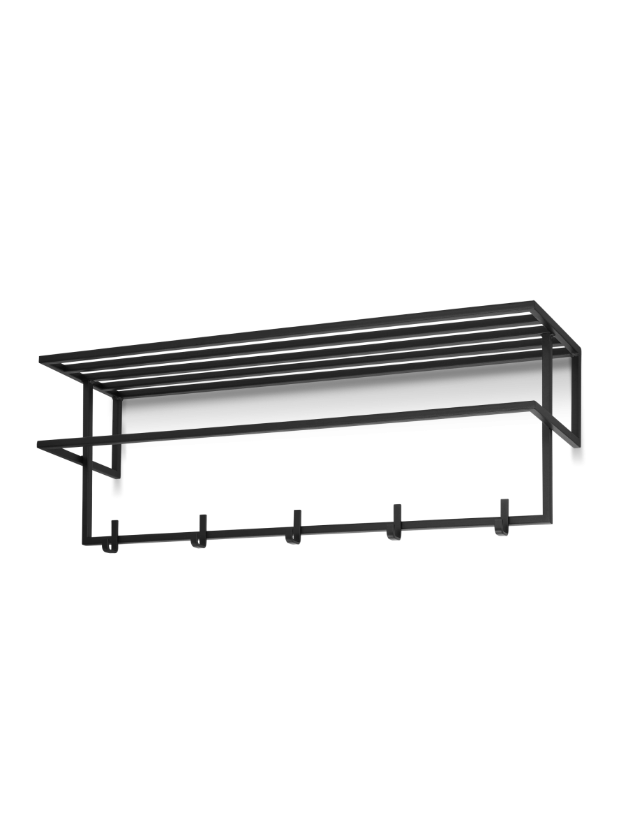 Scaffale da parete nero con ripiano in acciaio per corridoio