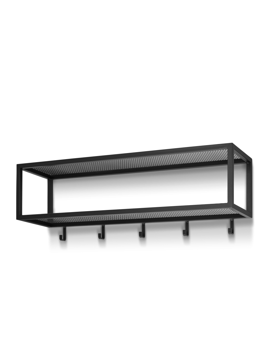 Scaffale da parete nero con ripiano in acciaio