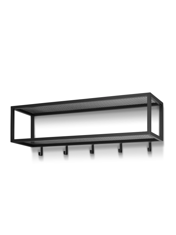 Scaffale da parete nero con ripiano in acciaio
