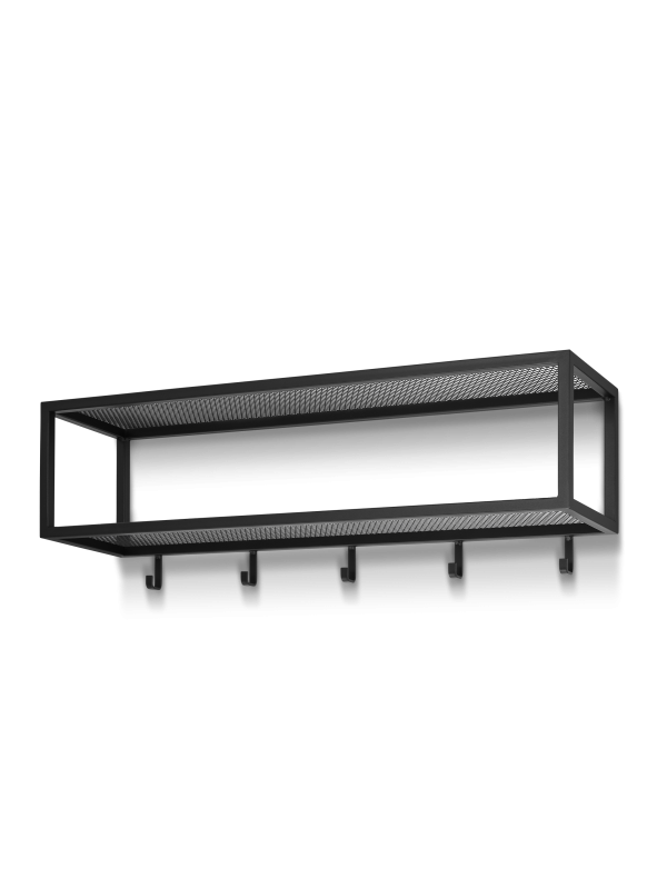 Scaffale da parete nero con ripiano in acciaio