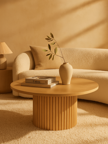 Nowoczesny drewniany stolik kawowy z ryflowaną podstawą