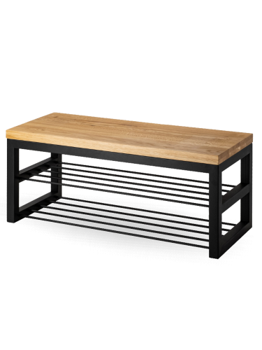 Panca industriale con piano in legno e base in metallo