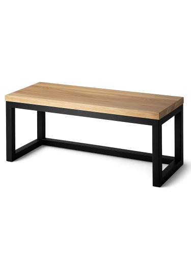 Panca industriale con piano in legno e base in metallo
