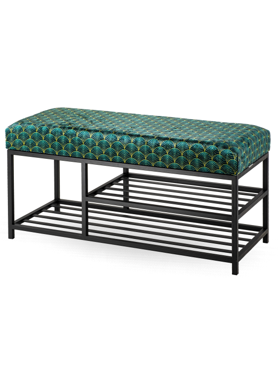 Gepolsterte Bank mit Metallregalen im Industriestil