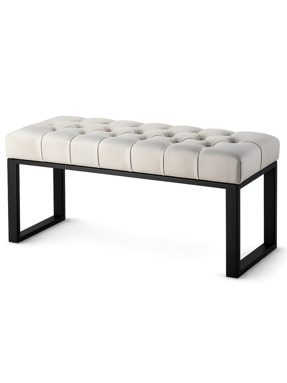 Weiße industrielle gesteppte Bank auf Metallbeinen