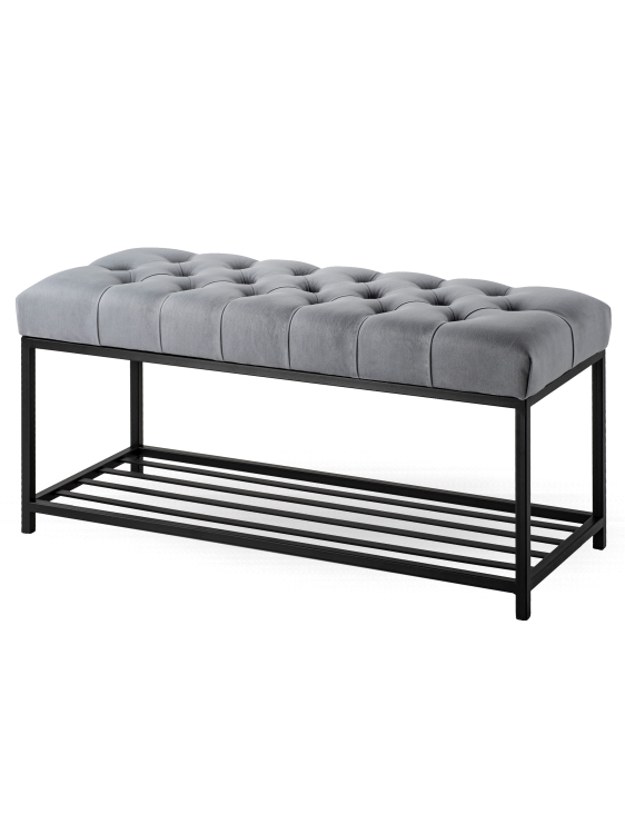 Gesteppte graue Bank auf Metallgestell