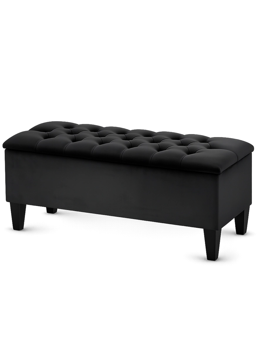Pouf moderno trapuntato con contenitore in nero