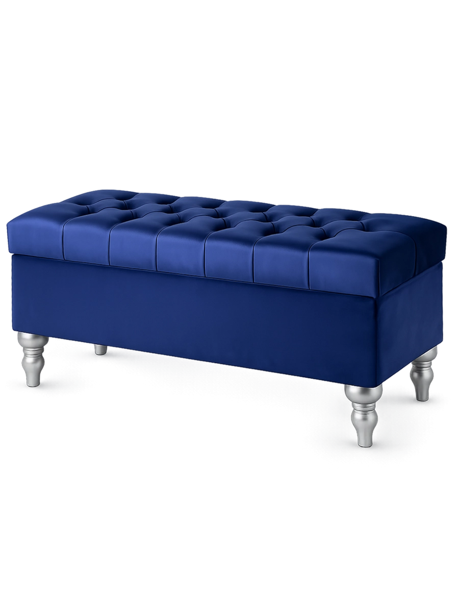 Pouf trapuntato blu navy con vano portaoggetti, un accessorio elegante e capiente
