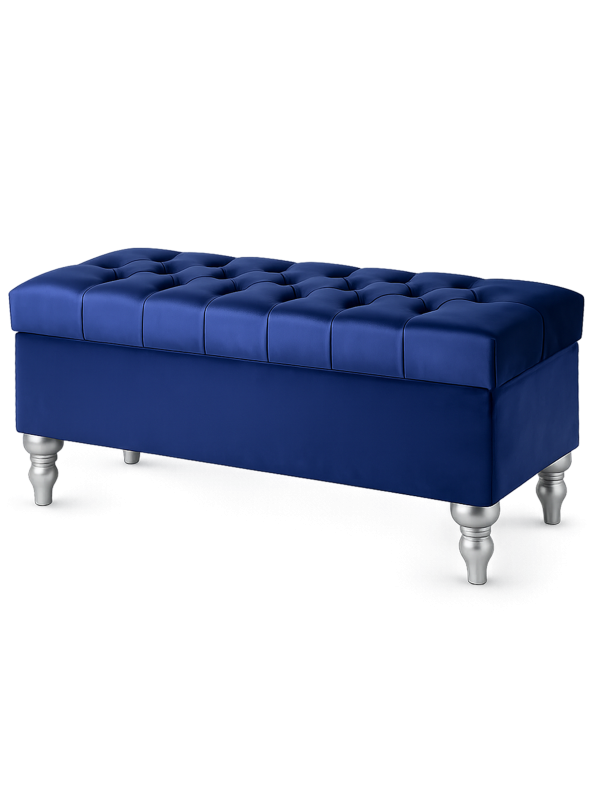 Pouf trapuntato blu navy con vano portaoggetti, un accessorio elegante e capiente