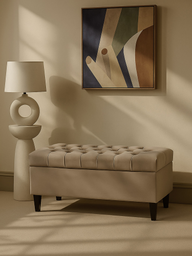 Großer gesteppter Sitzpuff mit Stauraum in Latte, bequem und funktional für das Wohnzimmer