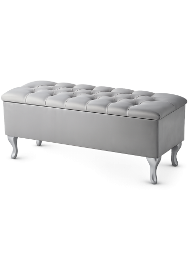 Pouf trapuntato grigio con contenitore, spazio comodo e funzionale