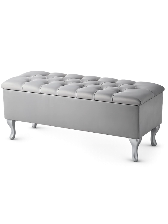 Pouf trapuntato grigio con contenitore, spazio comodo e funzionale