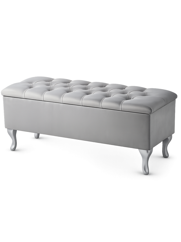 Pouf trapuntato grigio con contenitore, spazio comodo e funzionale