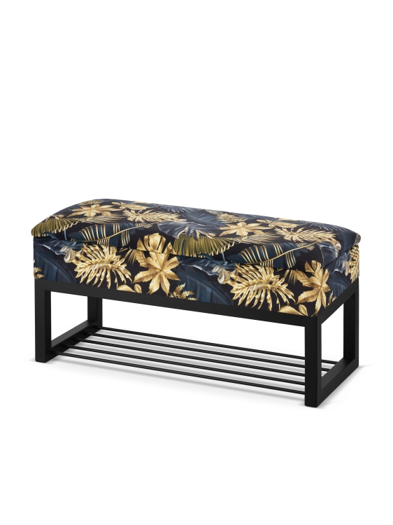 pouf a fantasia con portaoggetti e ripiano per scarpe