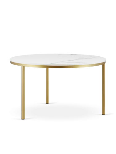 Stilvoller Couchtisch mit Marmorplatte und rundem Stahlfuß