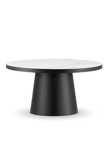 Stilvoller Couchtisch mit Marmorplatte und rundem Stahlfuß