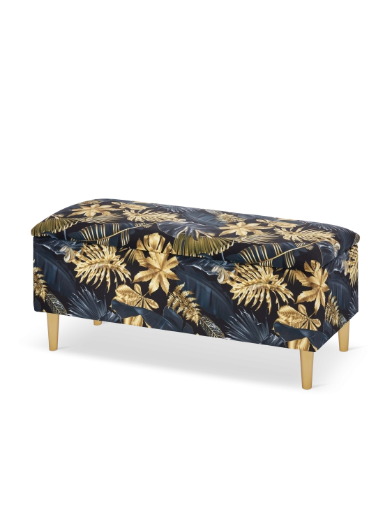 pouf nero con vano portaoggetti in foglia d'oro