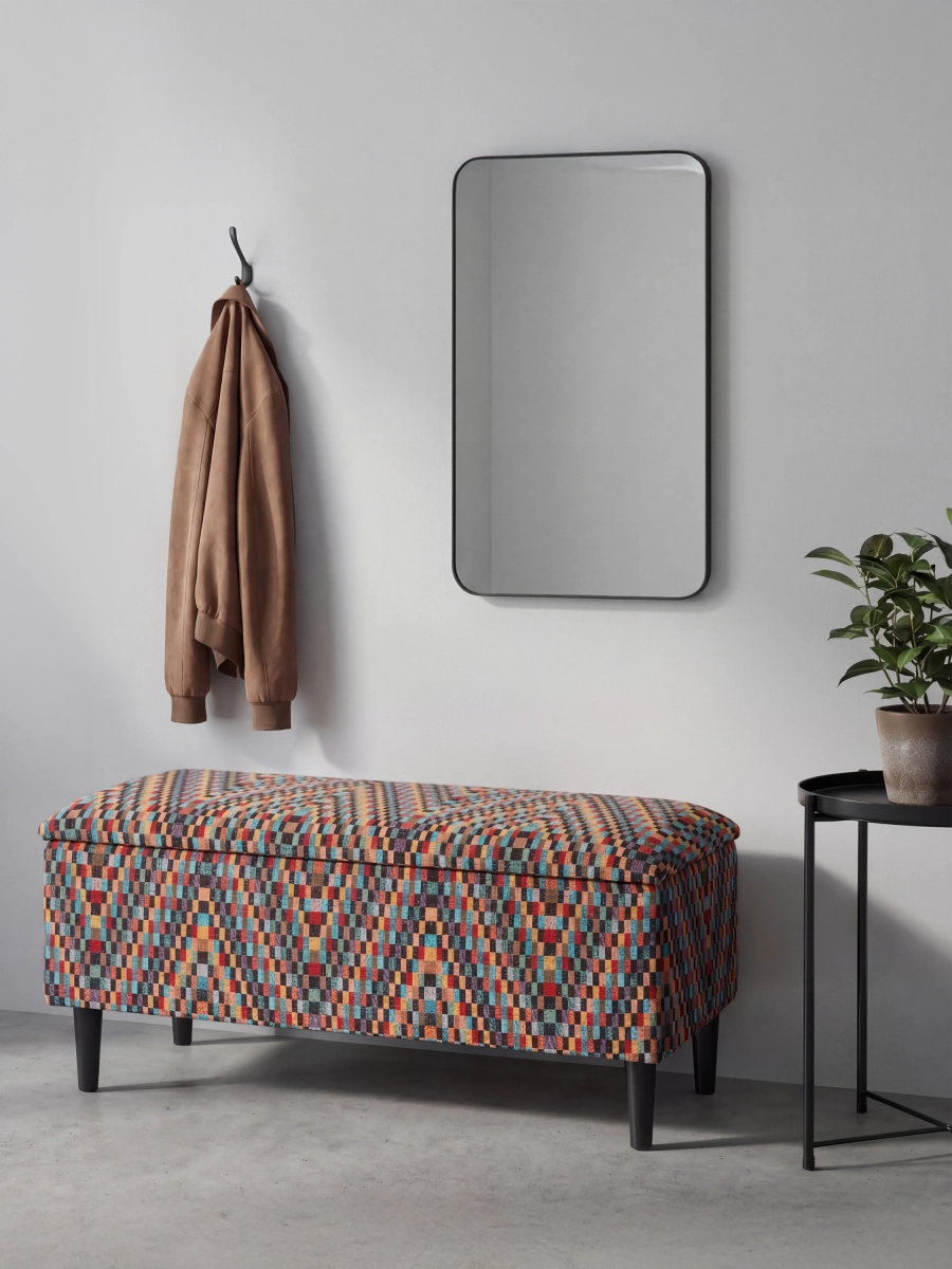 pouf colorato con vano portaoggetti