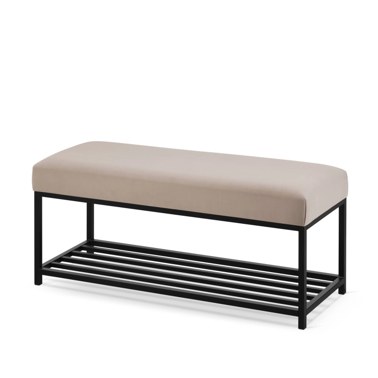 Panca beige con struttura in metallo nero