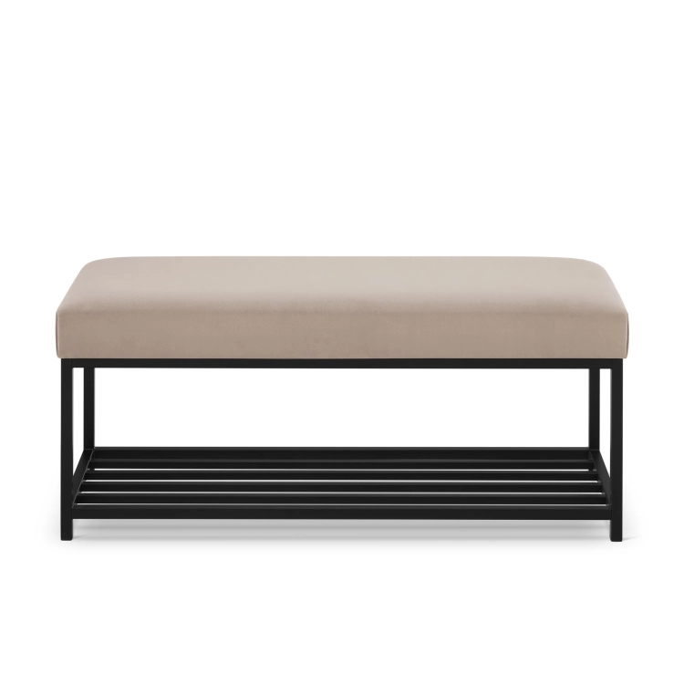 Panca beige con struttura in metallo nero
