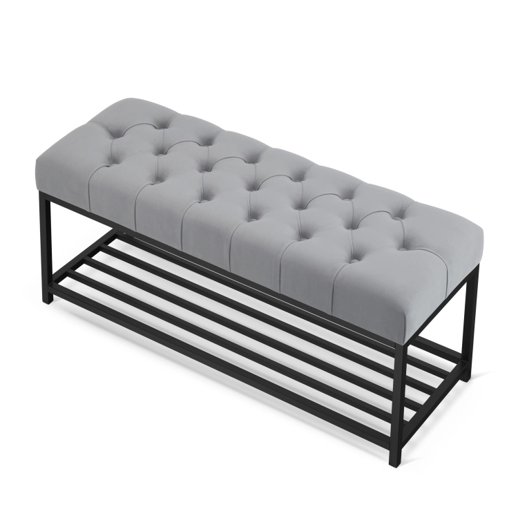 szara ławka na buty z siedziskiem pikowanym