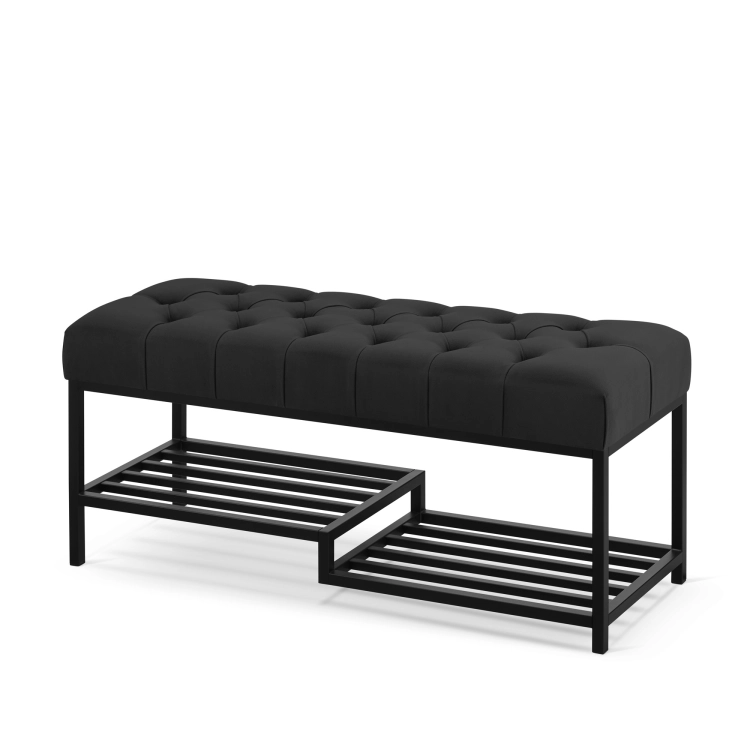 Panca da ingresso in stile industriale nera con gambe in metallo