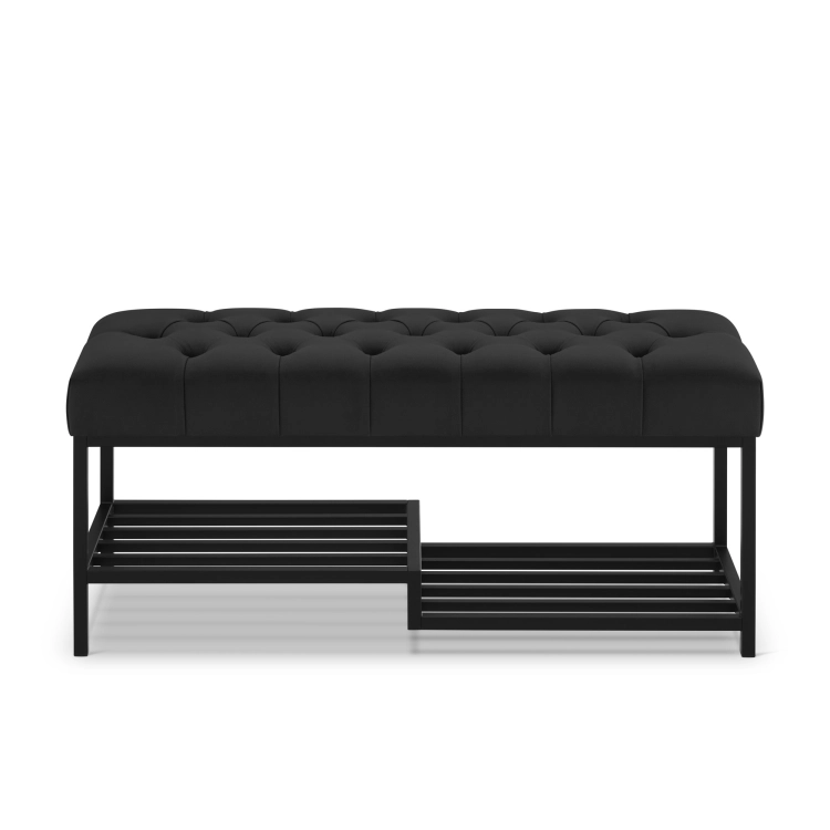 czarna ławka industrialna do przedpokoju na metalowych nogach