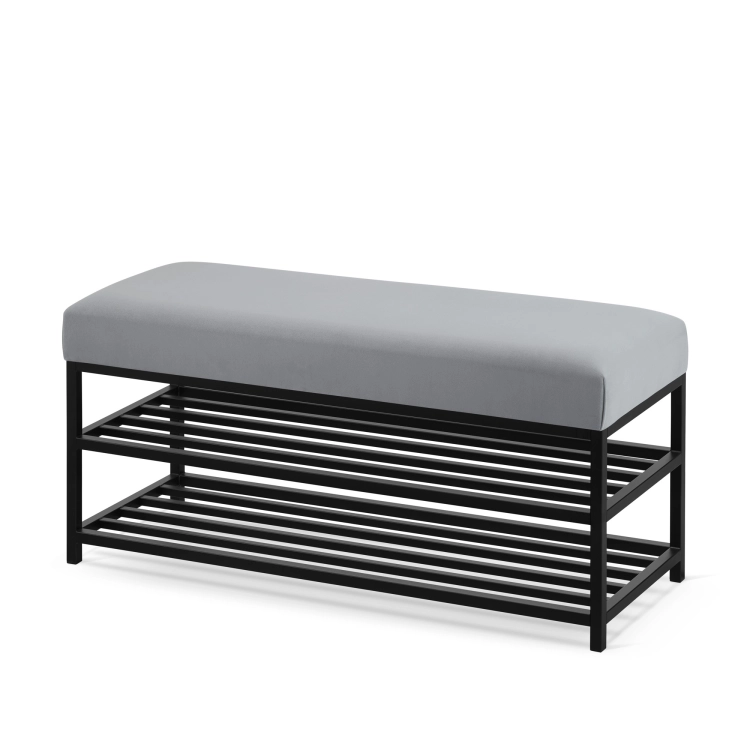 Banco industriale grigio con gambe in metallo nero