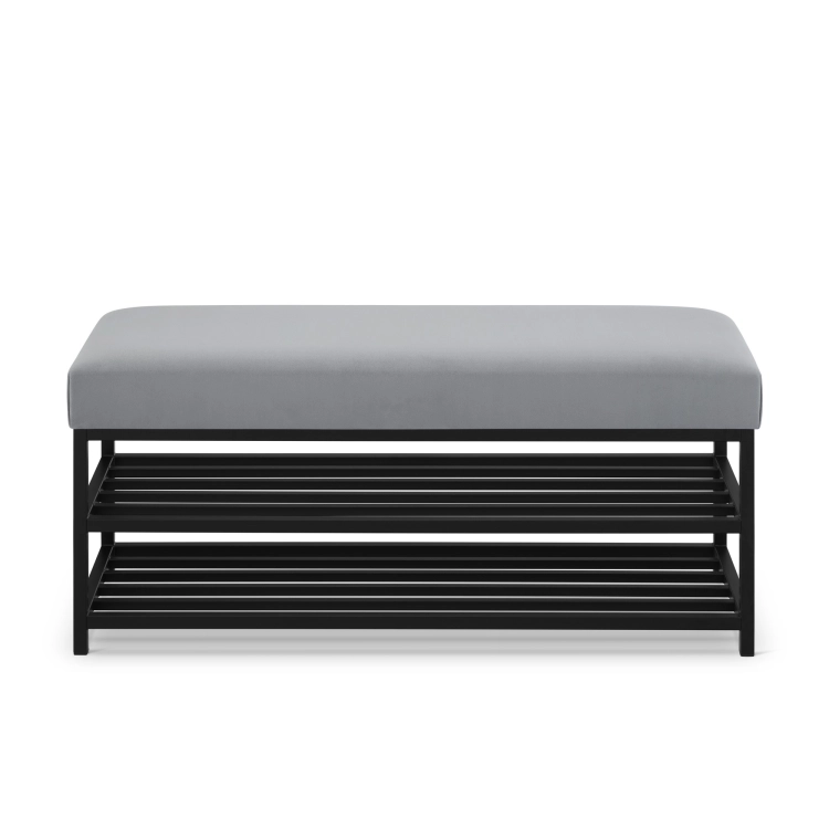 Banco industriale grigio con gambe in metallo nero