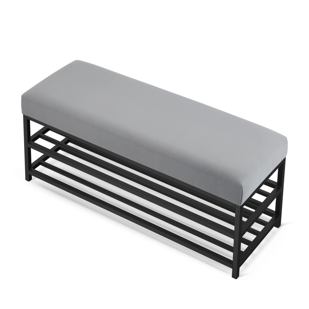 Banco industriale grigio con gambe in metallo nero
