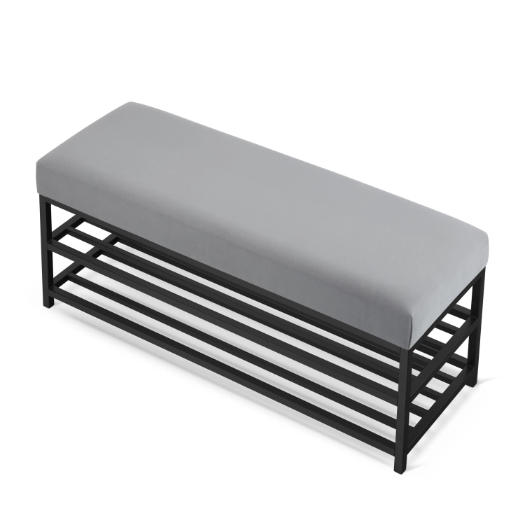 szara ławka industrialna na czarnych nogach z metalu