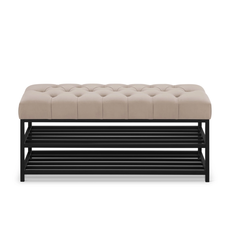 industrialna ławka do przedpokoju z beżową tapicerką