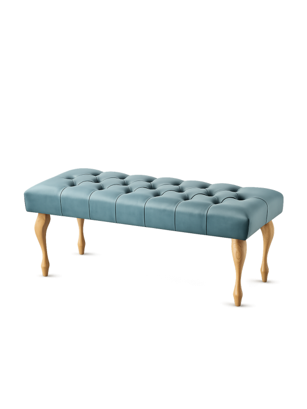Panca imbottita color menta con gambe in legno