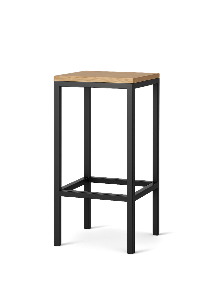 hocker in metallo con sedile in legno