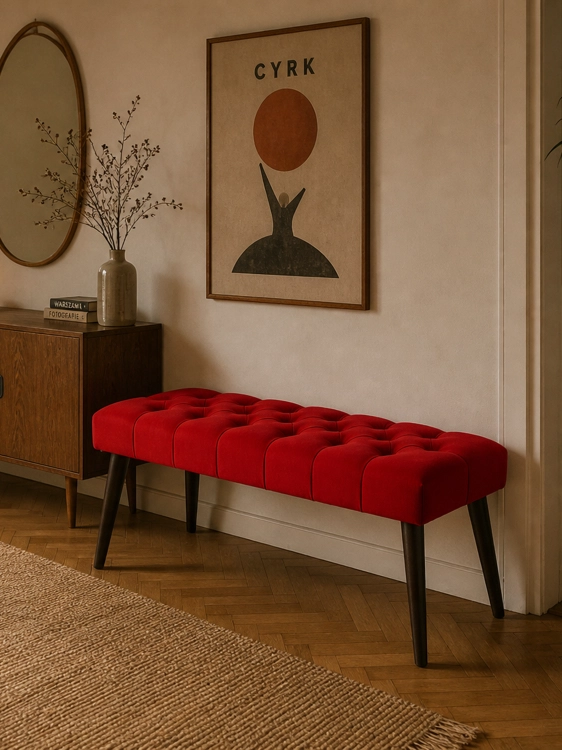 Elegante panca trapuntata rossa, perfetta per soggiorno, camera da letto o corridoio