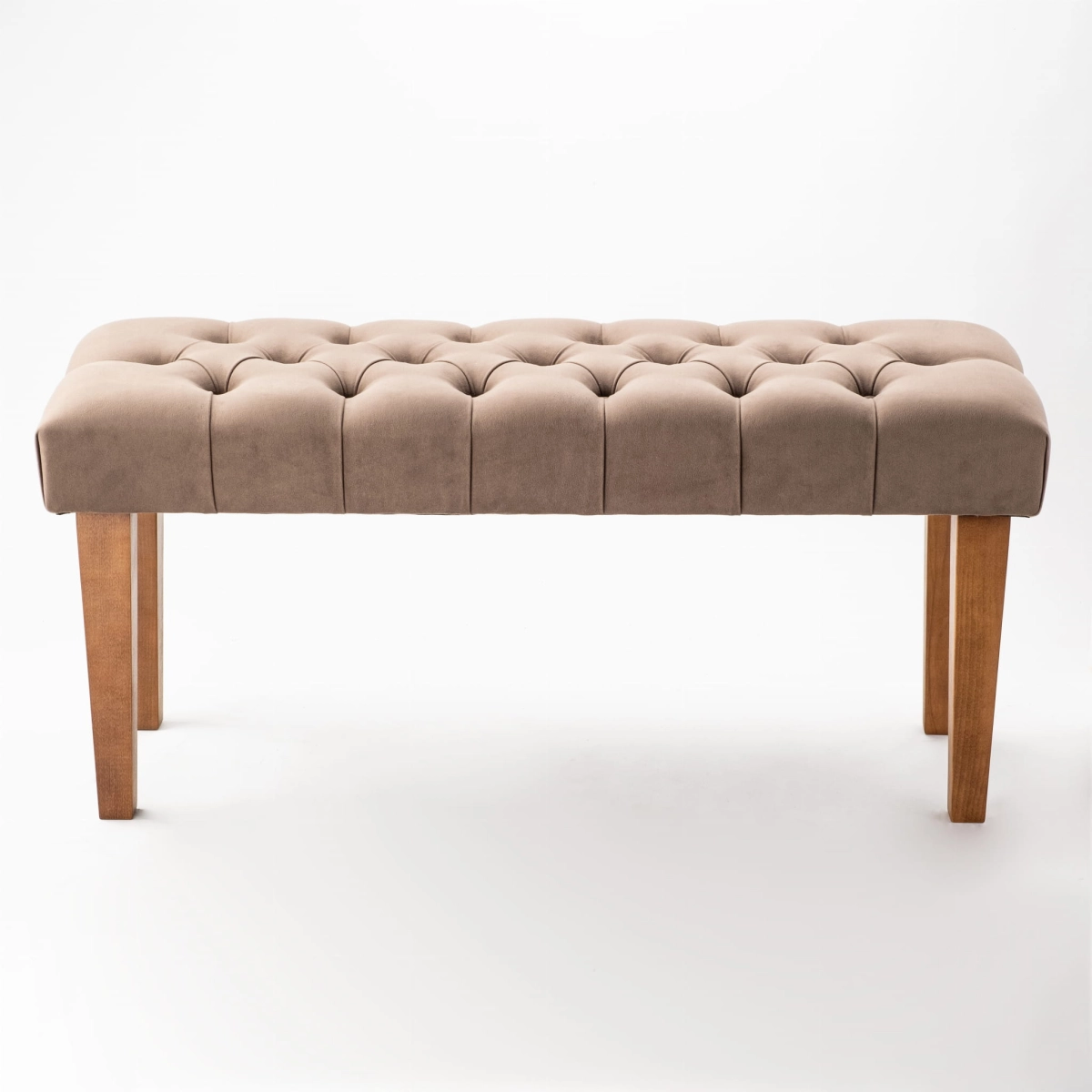 Panca marrone con gambe in legno