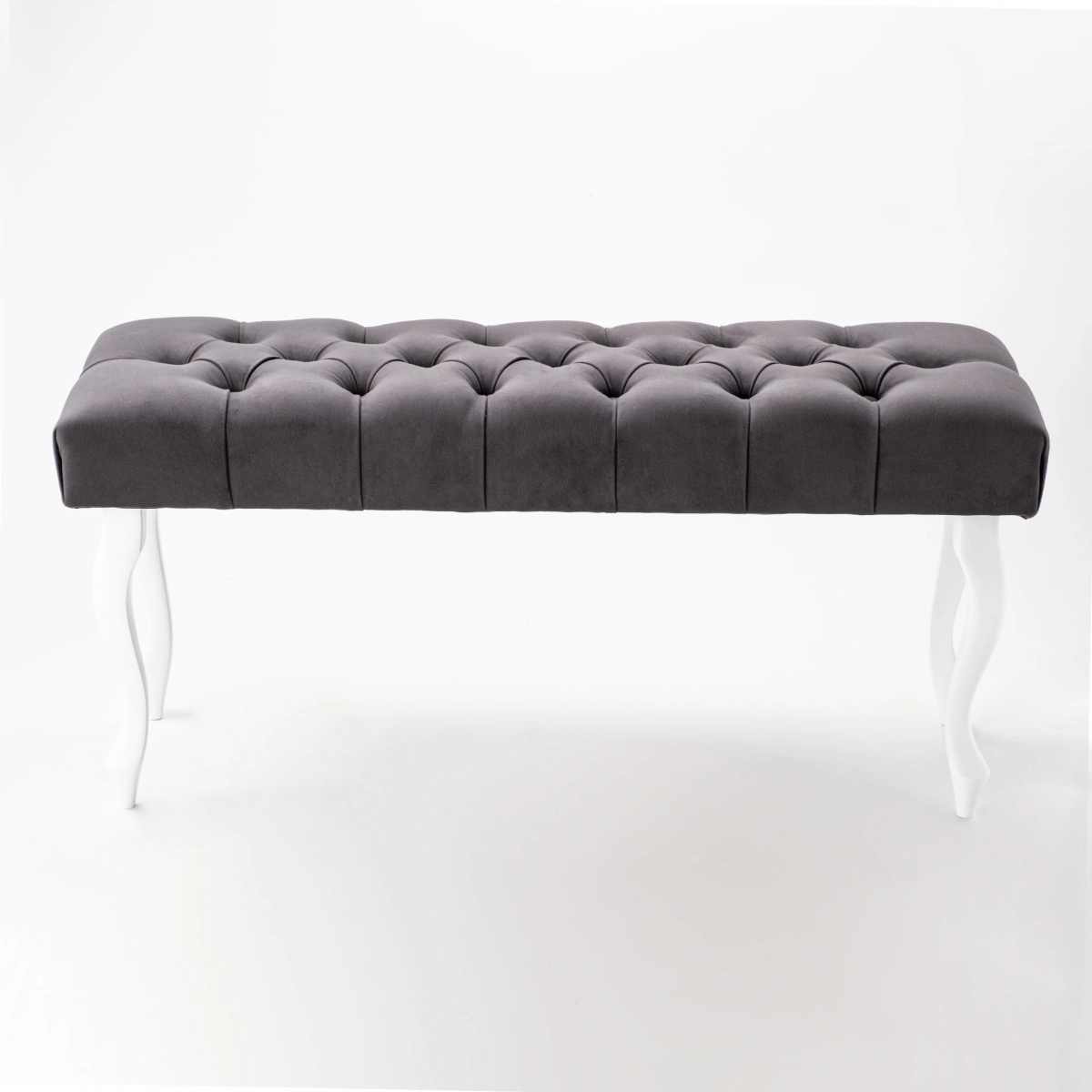 Elegante panca trapuntata antracite con gambe bianche
