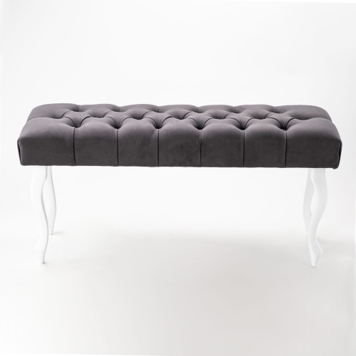 Elegante panca trapuntata antracite con gambe bianche