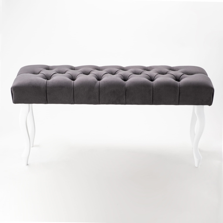 Elegante panca trapuntata antracite con gambe bianche
